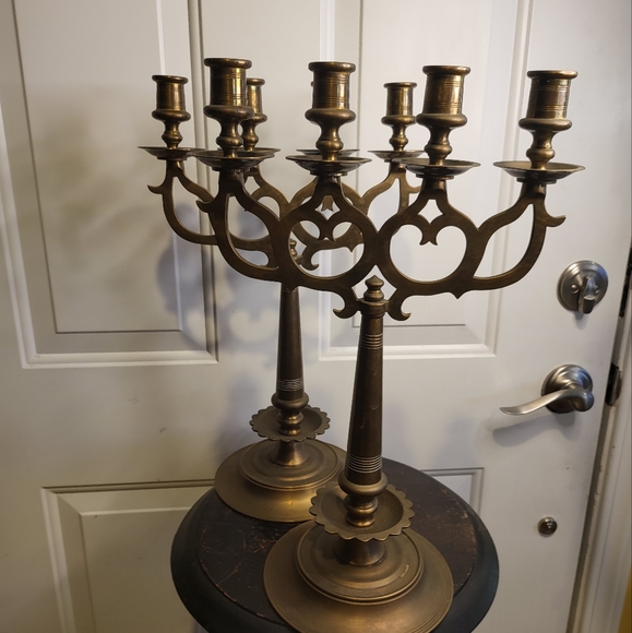 Other - Antique Brass / Bronze Pair of 4 Candle  Candelabras 16.5'